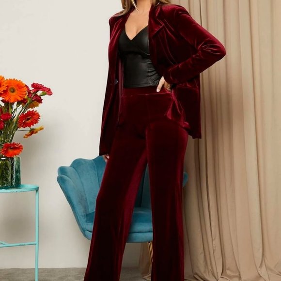 Velvet wide legged Pants Classy Contemporary Burgundy Maroon - Picture 7 of 7